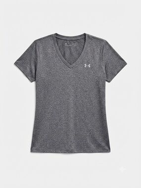 Under Armour HeatGear Heather Grey V-Neck Athletic T-Shirt Medium